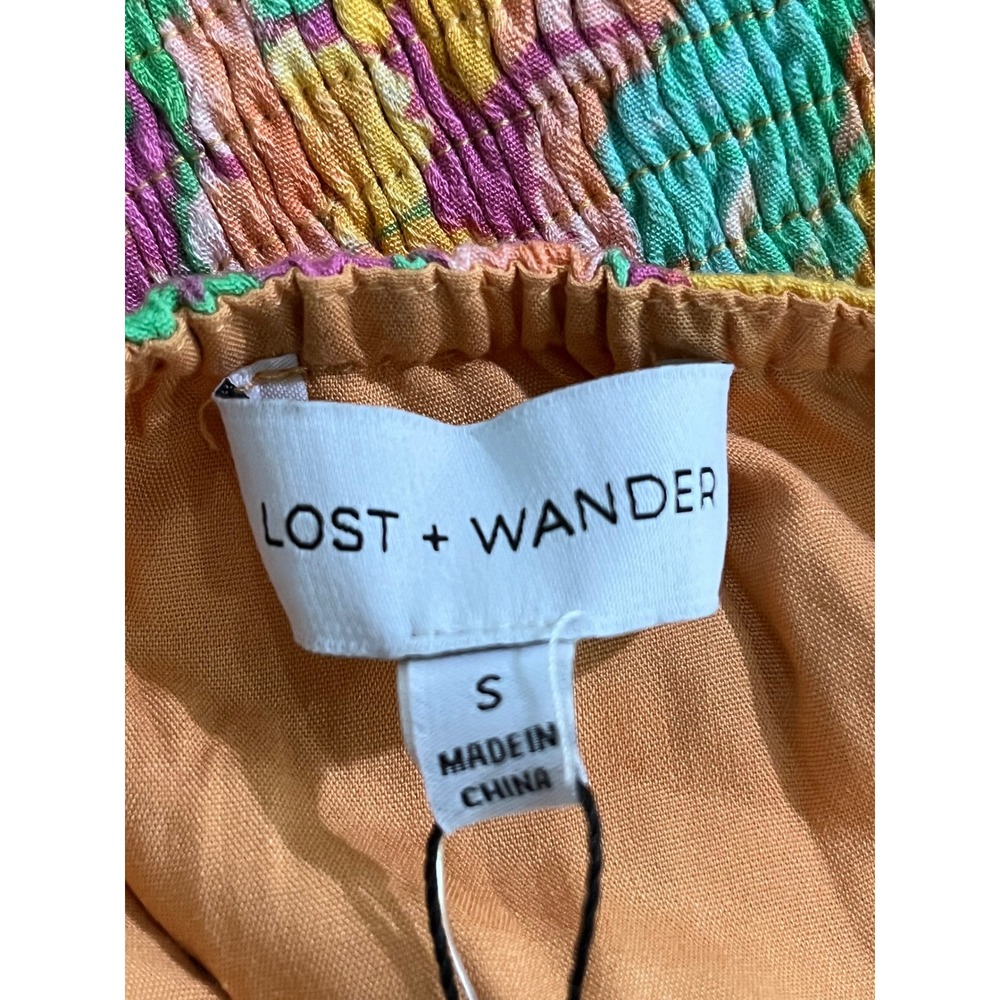 Lost + Wander Peach Multi Floral Halter Smocked Mini Dress Small Vacation Summer - Picture 8 of 10